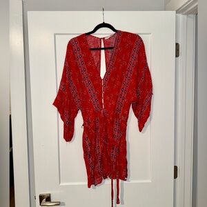 Lush Red and Blue Patterned Dress